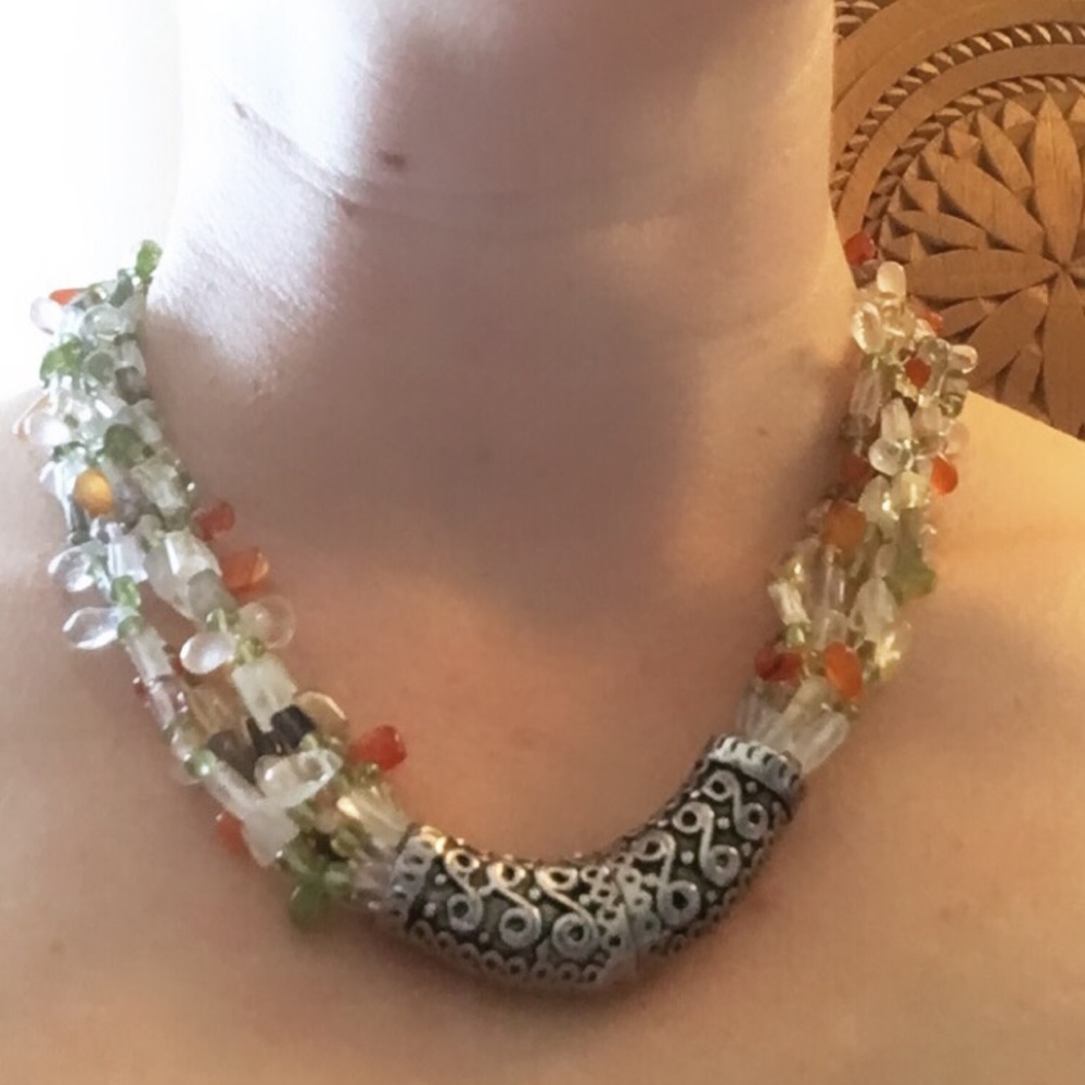Beaded necklace with Sterling silver closure